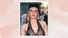 Diane Kruger attends Vogue World: Paris at Place Vendome on June 23, 2024 in Paris, France/ in a pink watercolour paint-style template