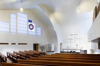 The Church of the Three Crosses (1956-58), interior, Vuoksenniska, Imatra