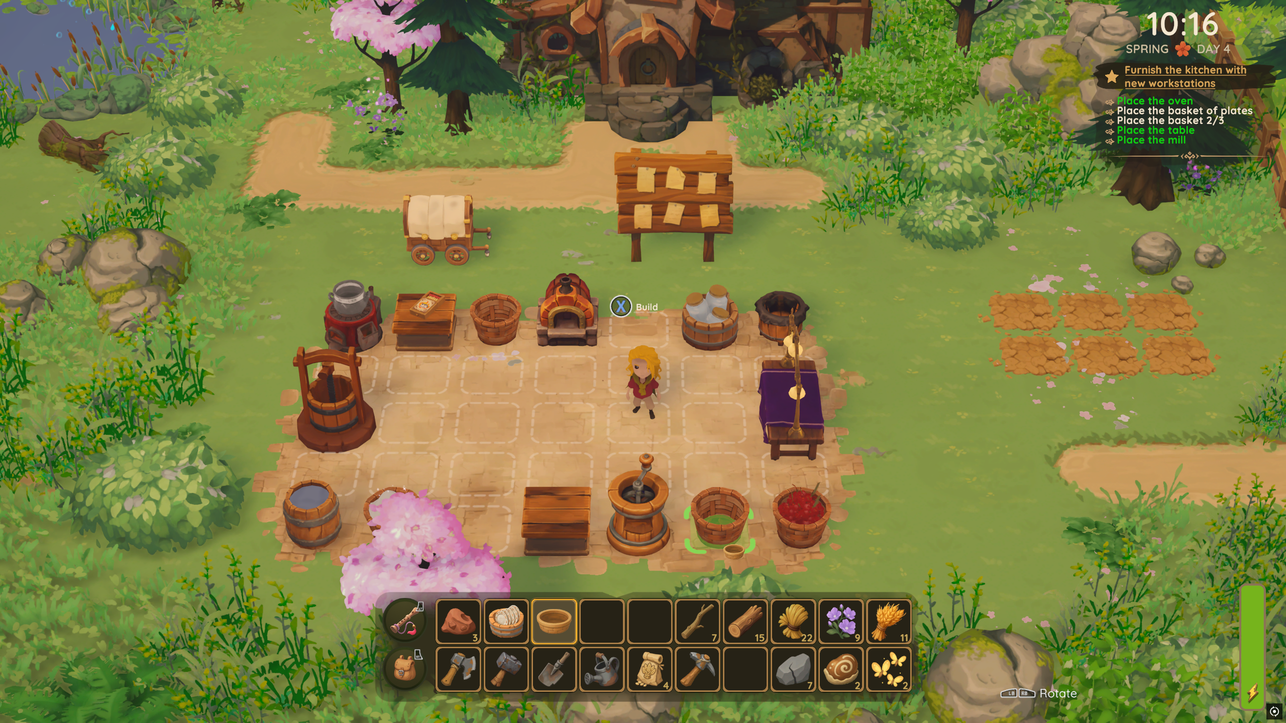 Dragon Shelter - A player building a new cooking station in their kitchen