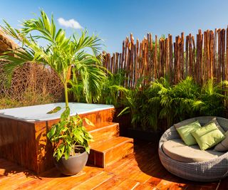 hot tub deck with fence