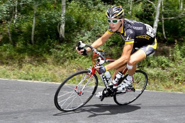 Taylor Phinney (Trek-Livestrong) making his way down the long steep descent.