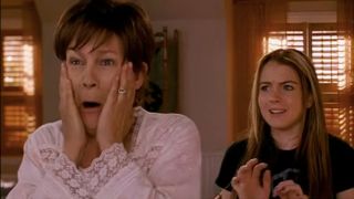 Jamie Lee Curtis is horrified because she has swapped bodies with her daughter, played by Lindsay Lohan, in Freaky Friday