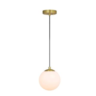 A hanging globe pendant with a brushed gold base