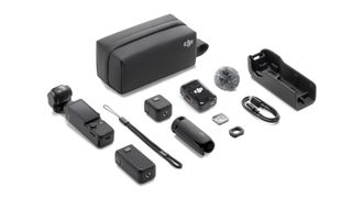 DJI Pocket 3 Creator Combo kit laid out on a white background