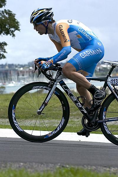 Trent Lowe (Garmin Slipstream) from Australia out of the saddle in Geelong.