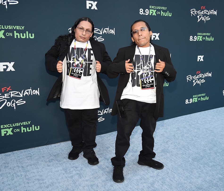 Cast members Lil Mike (l.) and Funnybone at NeueHouse in Los Angeles for the Aug. 5 premiere of FX&rsquo;s Reservation Dogs.