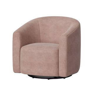 A blush pink swivel accent chair