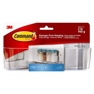 Clear Command brand wall caddy in clear plastic