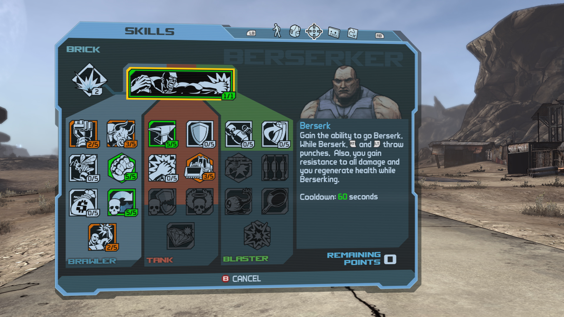 Original Borderlands skill tree for Brick