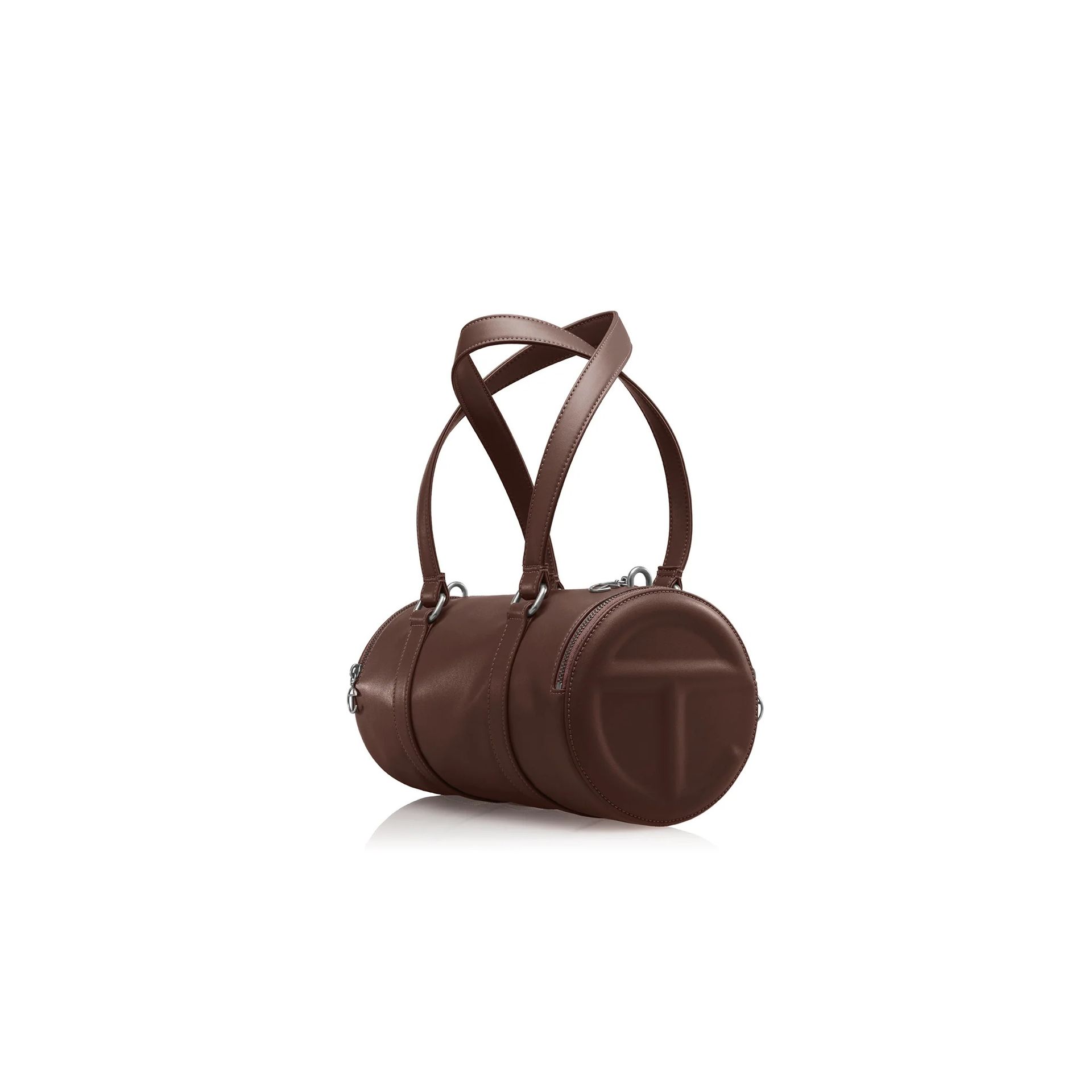 Brown leather cylinder bag