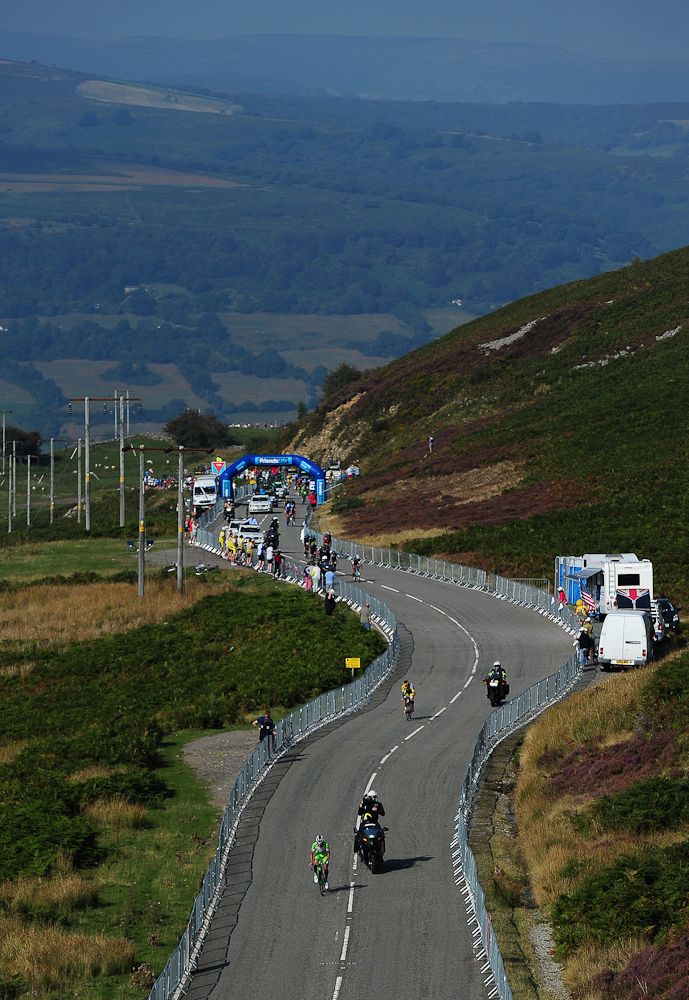Stage Winner, Edoardo Zardini (green) of Italy and Bardiani CSF leads up the final climb during Stage Three of the 2014 Tour of Britain from Newtown to Abergavenny.
