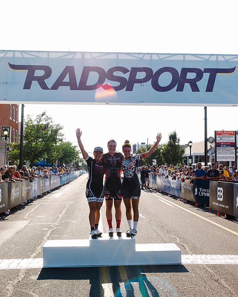 22. The women's podium of Kristina Clonan (Fearless Femme Racing), Laura Van Gilder (Mellow Mushroom Pizza Bakers), and Katie Clouse (DNA Pro Cycling).