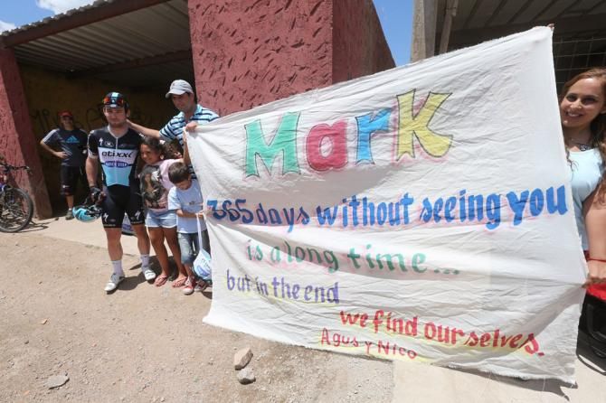 Mark Cavendish poses with some of his loyal fans
