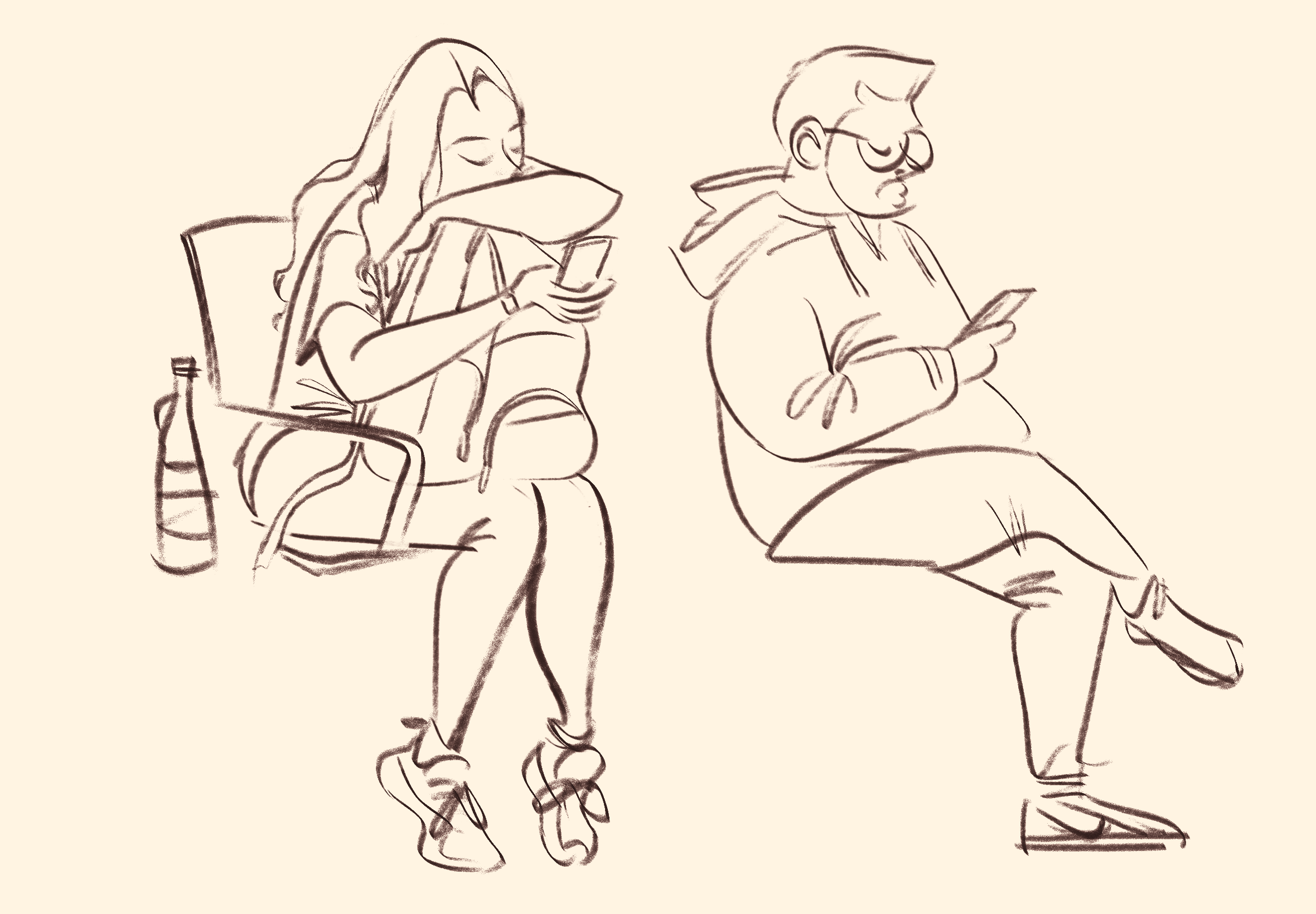 Artist sketchbook, gesture drawings if a man and a woman