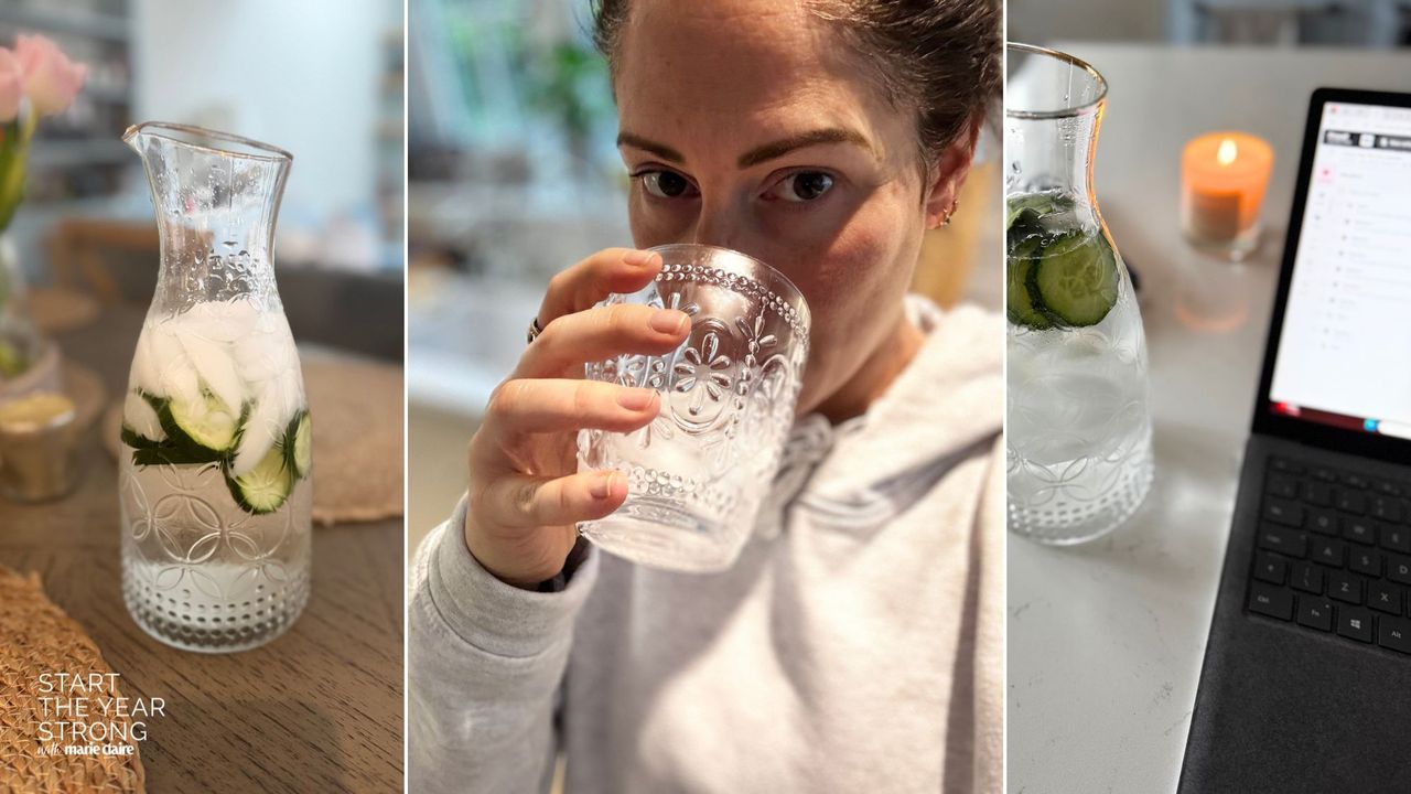 Anna drinking cucumber water every day as part of her challenge