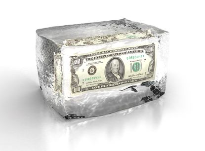 100 dollar bill frozen in ice cube