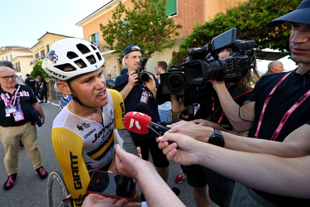 Luke Plapp speaks with the press after stage 6 at the Giro d&#039;Italia