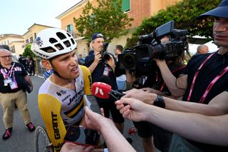 Luke Plapp speaks with the press after stage 6 at the Giro d'Italia