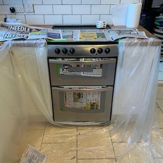 oven cover with diall small plastic disposable dust sheet and frogtape green masking tape