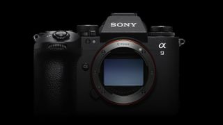 The Sony A9 III camera on a black background