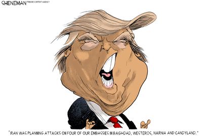 Political Cartoon U.S. Trump Iran embassies attack&nbsp;