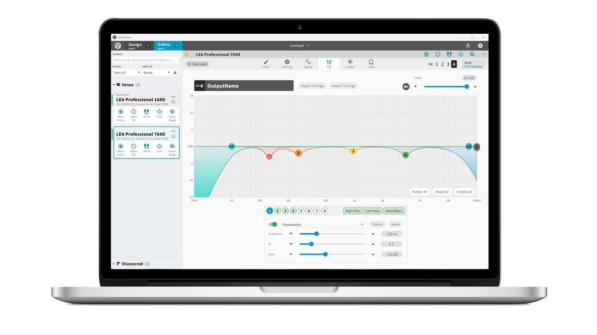 A monitor displaying LEA Professional&#039;s new Sharkware software to debut at ISE 2023.