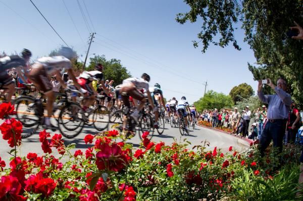 Riders pass by fans as the race heads back through Livermore.