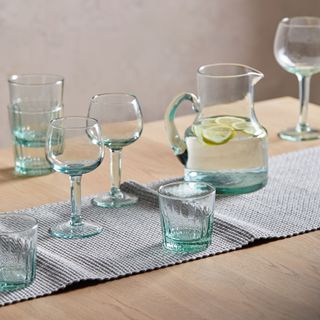 recycled blue glass glasses and jug by John Lewis