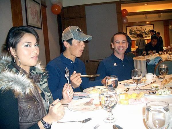 Christmas Eve dinner in the Metropole (R-L: Joe Papp, Derek Wong, girlfriend Colleen)
