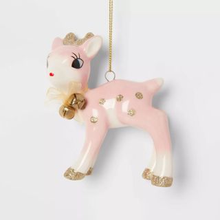 Retro Deer Christmas Tree Ornament Pink/Gold 