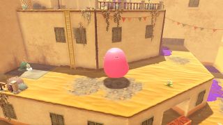 Kirby som en vattenballong i Mouthful Mode