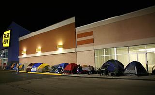 Tent City in front of a Best Buy store in Geneva, IL.