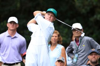 Jacob Immelman hits an iron shot at the Masters par 3 contest