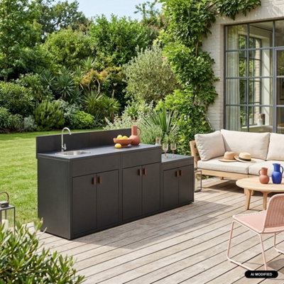 Sweeek - Outdoor Kitchen 3 Stainless Steel Modules Black 80x62.5x110 Cm - Thira