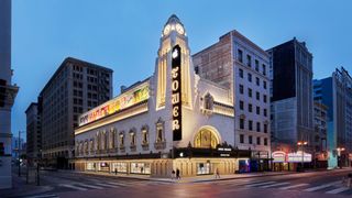 Outside Tower Theater in Los Angeles, a view from the street