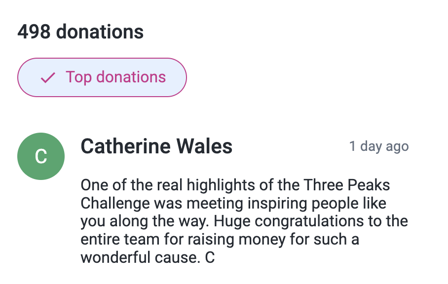 A donation from Catherine Wales to a JustGiving page