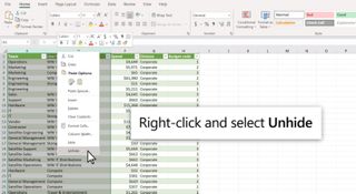 How to show or unhide rows or columns in Excel
