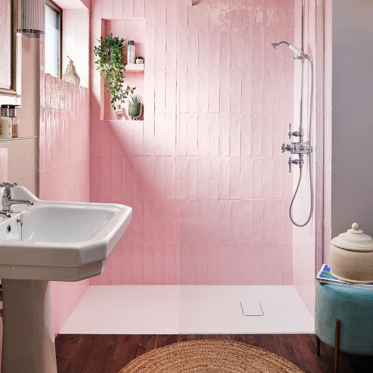 Lush Decor Navy Bathroom Shower Curtain with Bold Trellis Print on Navy