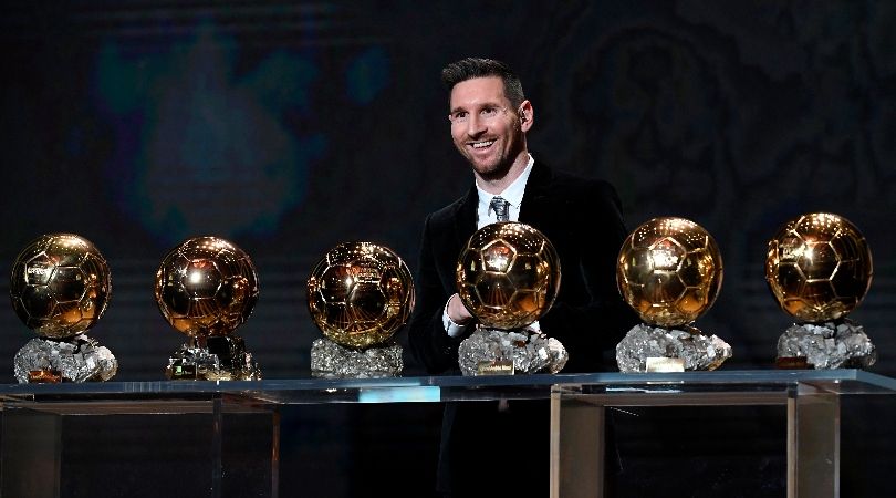 Lionel Messi poses with his Ballons d&#039;Or after winning the award for the sixth time in 2019.