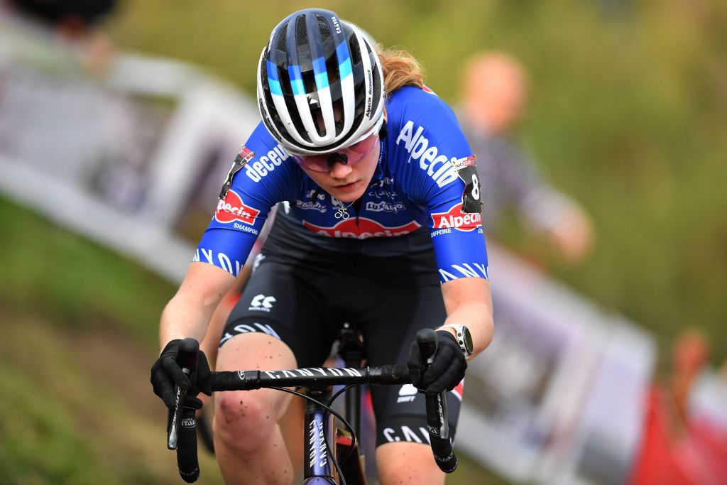 MAASMECHELEN BELGIUM OCTOBER 30 Puck Pieterse of The Netherlands and Team Alpecin Deceuninck competes during the 1st UCI Cyclocross World Cup Maasmechelen Womens Elite CXWorldCup on October 30 2022 in Maasmechelen Belgium Photo by Luc ClaessenGetty Images