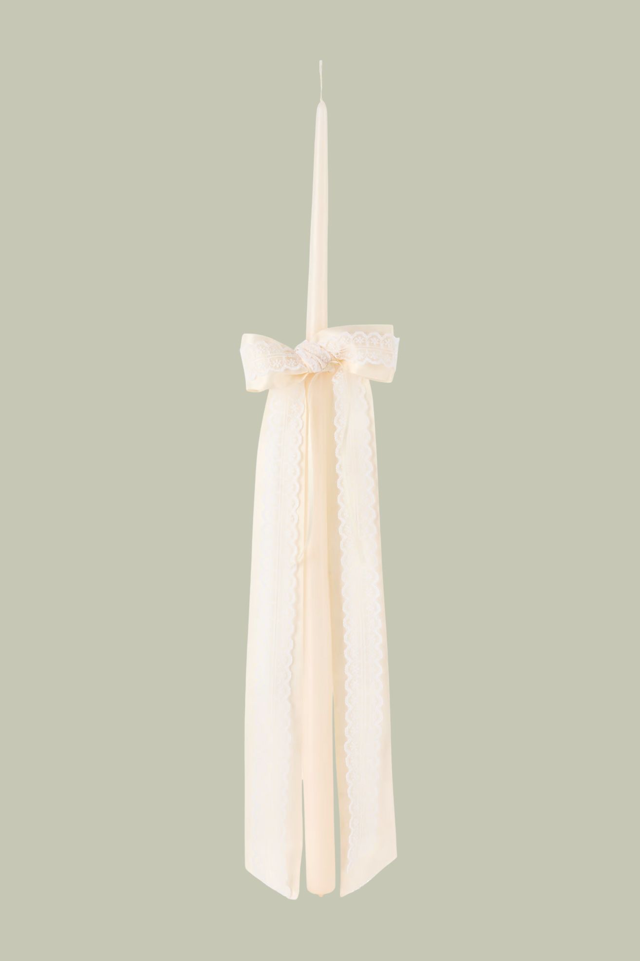 Gohar World, Off-White Lace Bow Taper Candle