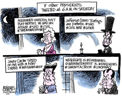Political Cartoon U.S. Trump Twitter Washington Lincoln