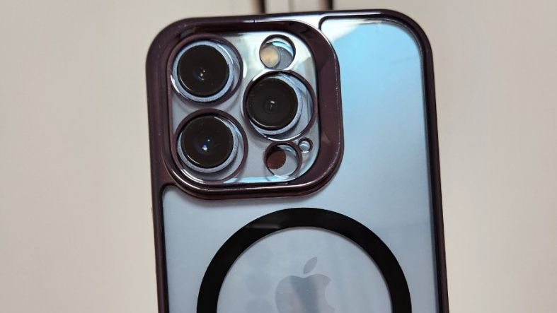 An iPhone 13 Pro in an iPhone 14 Pro case