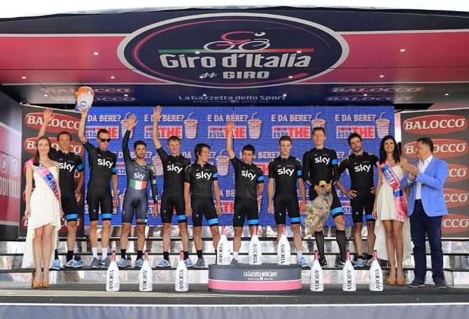 Team Sky on the podium after the team time trial