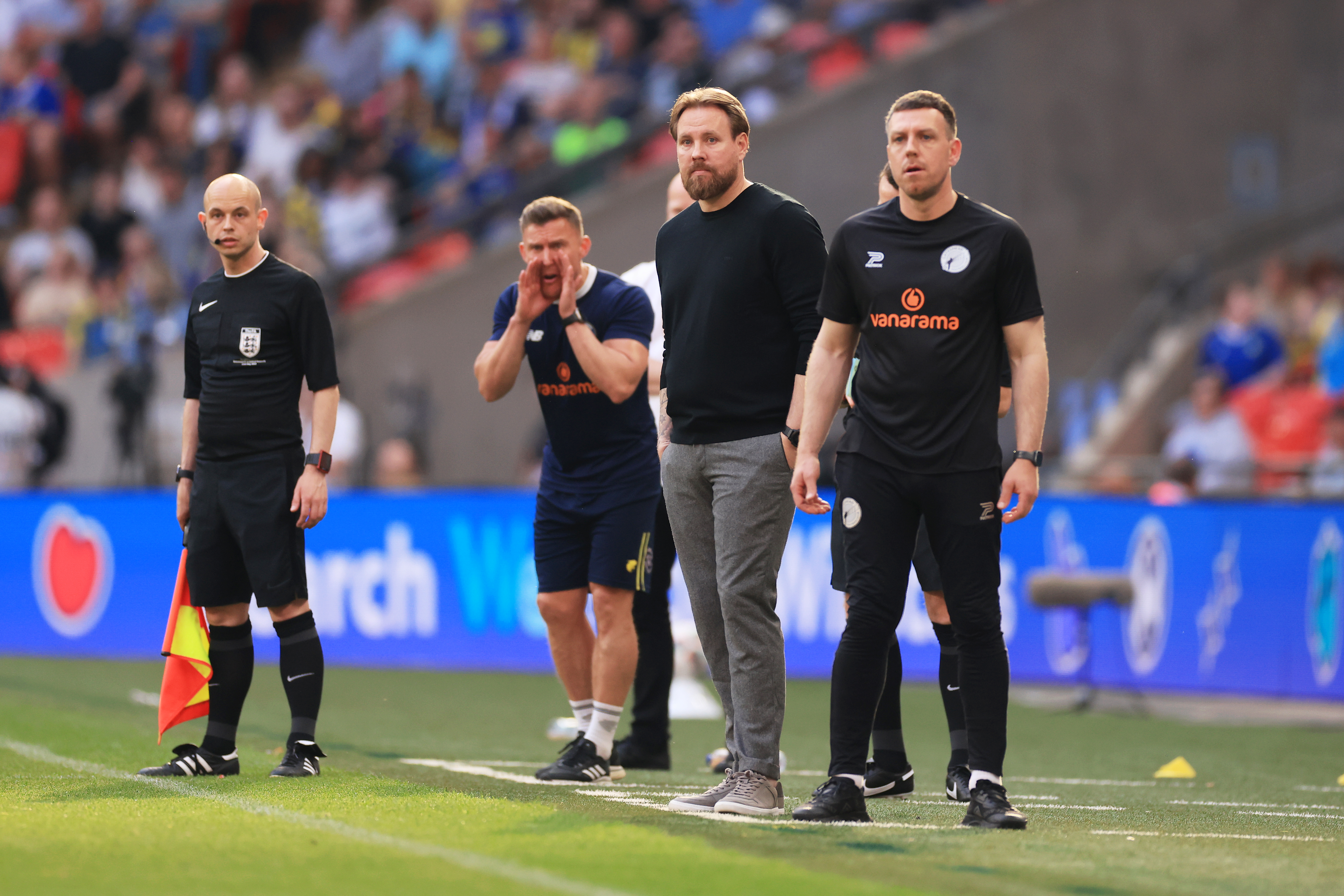 LONDON, ENGLAND - MAY 11: Rob Elliot, Manager of Gateshead FC, looks on during the Isuzu FA Trophy Final between Gateshead FC and Solihull Moors FC at Wembley Stadium on May 11, 2024 in London, England. (Photo by Stephen Pond - The FA/The FA via Getty Images)