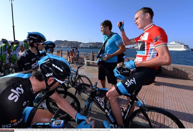 Chris Froome (Sky) with his Sky teammates.