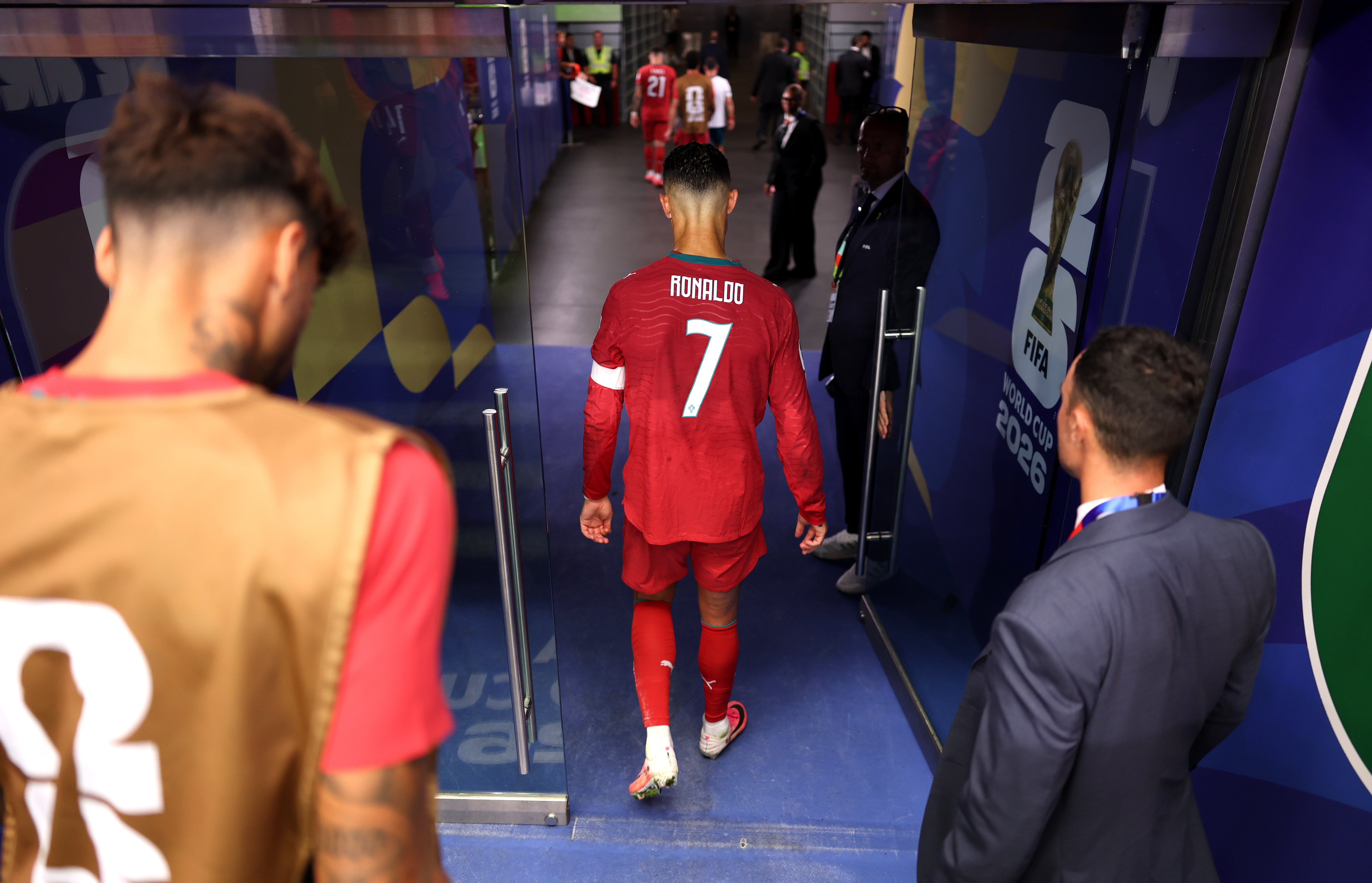 ARLINGTON, TEXAS - JULY 06: Cristiano Ronaldo #7 of Portugal walks off the pitch after the team&amp;amp;apos;s 0-1 defeat in the FIFA World Cup 2026 Round of 16 match between Portugal and Spain at Dallas Stadium on July 06, 2026 in Arlington, Texas. (Photo by Ryan Pierse - FIFA/FIFA via Getty Images)