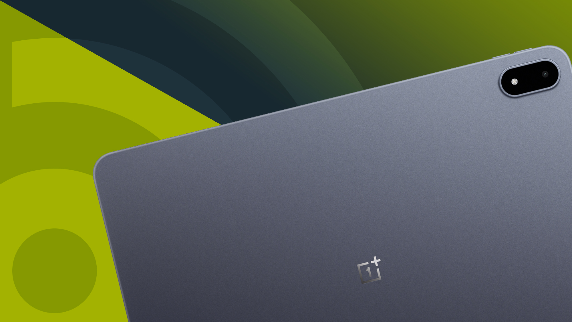 OnePlus Pad 3 back showing cameras and OnePlus logo on a green TechRadar logo background