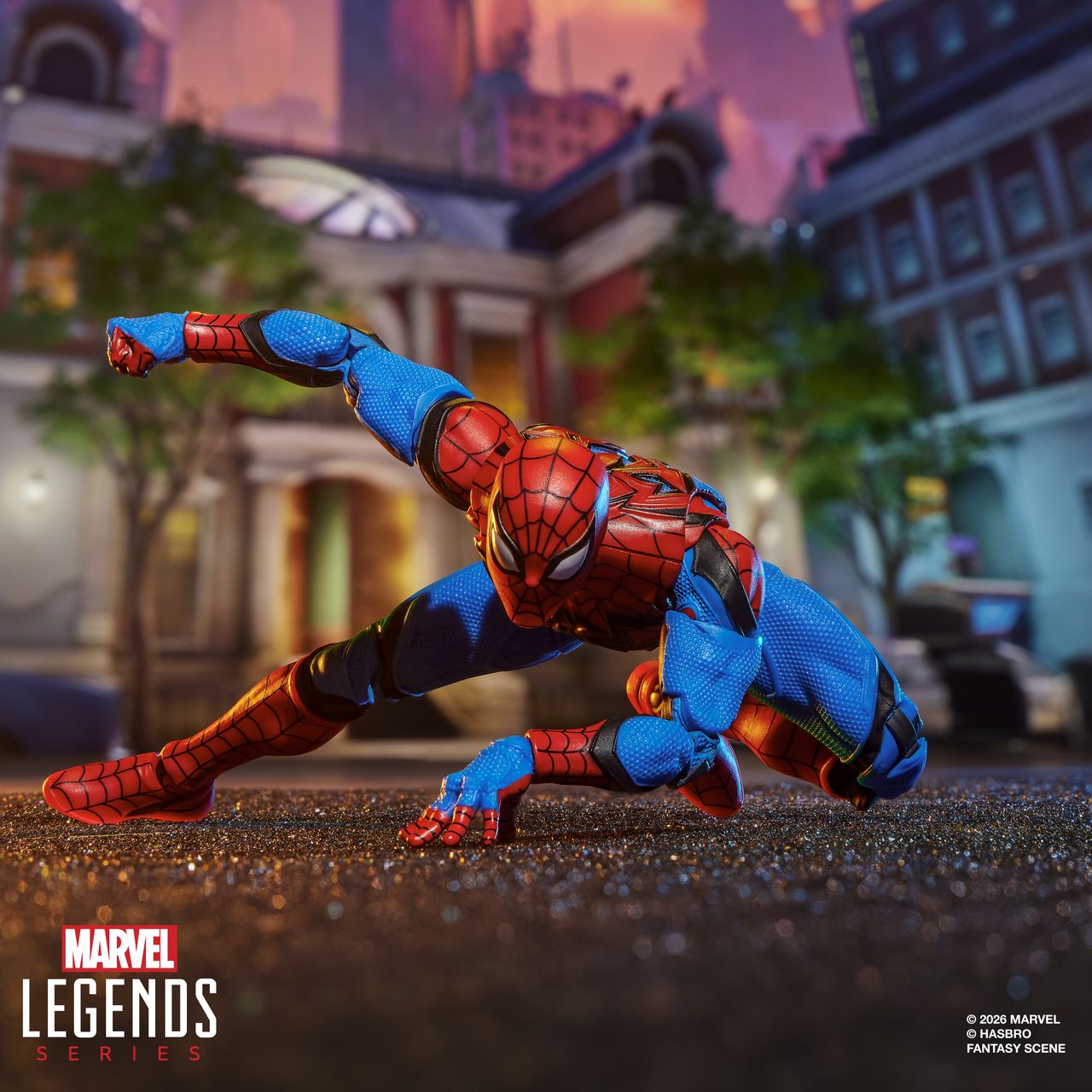 Marvel Rivals Spider-Man action figure posed against a colorful background