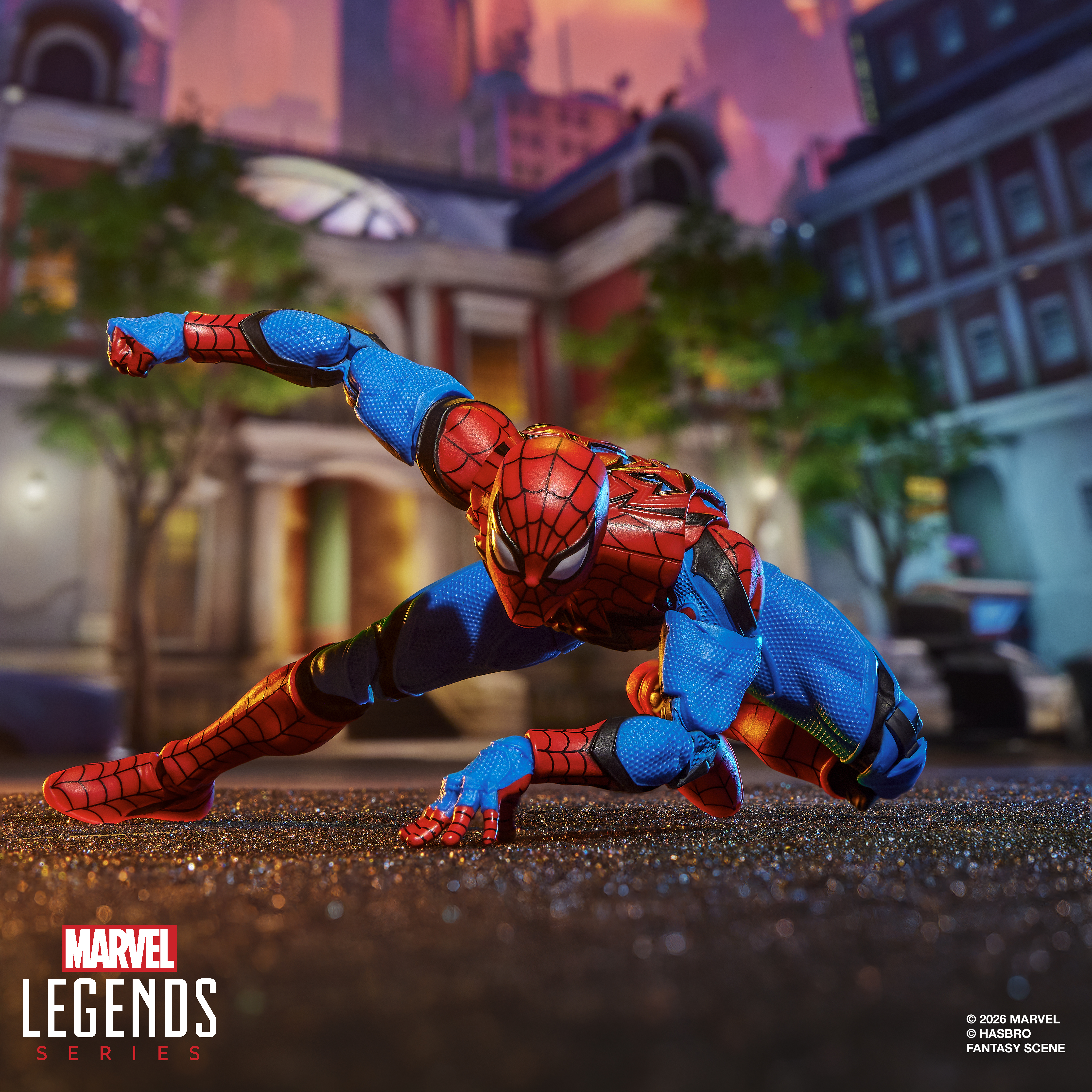 Marvel Rivals Spider-Man action figure posed against a colorful background